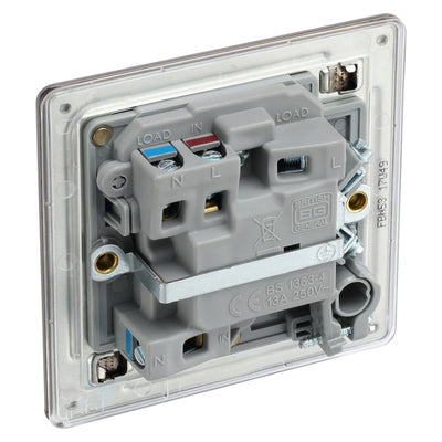 BG Screwless Black Nickel 13A Switched Spur + Neon + Cable Outlet FBN53 with 25mm Steel Back Box