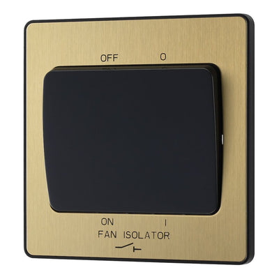 BG Evolve Satin Brass 10A Triple Pole Fan Isolator Switch PCDSB15B with 25mm Steel Back Box