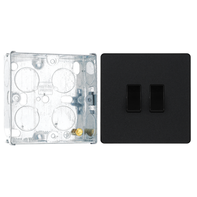 BG Evolve Matt Black 2 Gang 20A 16AX 2 Way Light Switch PCDMB42B with 25mm Steel Back Box