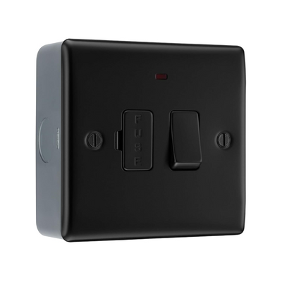 BG Nexus Matt Black 13A Neon Switched Fused Spur Unit & Surface Pattress Back Box