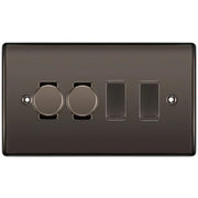BG Nexus Black Nickel 4 Gang Switch 2x Trailing Edge LED Dimmer 2x Intermediate Custom Grid Switch by British General (BG-Nexus-BN-4G-CUSTOM-2x-Dimmer-2x-INT)