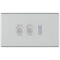 BG Brushed Steel Screwless Flat Plate 3 Gang Light Switch 2x Trailing Edge LED Dimmer 1x 2 Way Custom Switch