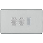 BG Brushed Steel Screwless Flat Plate 3 Gang Light Switch 2x Trailing Edge LED Dimmer 1x 2 Way Custom Switch by British General (SCREWLESS-BS-3G-CUSTOM-2x-DIMMER-1x-2Way)