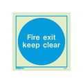 Self-Adhesive Photoluminescent Keep Clear Fire Exit Door Signs - Vinyl 200x200mm