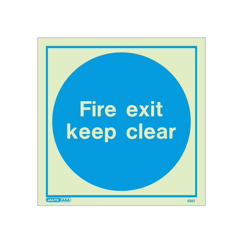Self-Adhesive Photoluminescent Keep Clear Fire Exit Door Signs - Vinyl 200x200mm