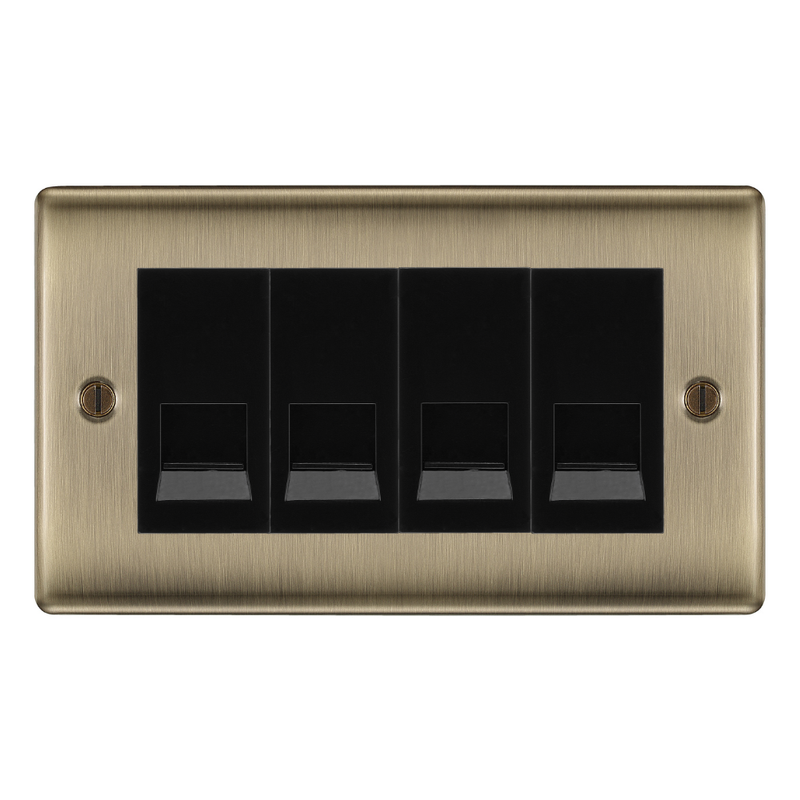BG Nexus Antique Brass 4 Gang Secondary Telephone Socket, Screw Terminal - Black Insert