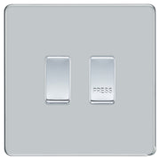 BG Screwless Polished Chrome 2G Grid Switch 20A 2-Way & Retractive Press Module by British General (BG-SCRL-PC-2G-1x2Way-1xPress)