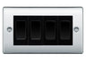 BG Nexus Polished Chrome 4-Gang Light Switch 1x 2-Way + 3x Intermediate – Black Inserts by British General (BG-Nexus-PC-4G-Combo-3x INT-1x 2WAY-BL)
