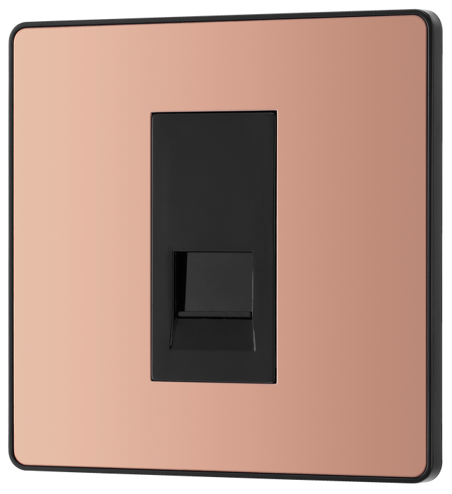 PCDCPBTM1B Front - This Evolve Polished Copper master telephone socket from British General uses a screw terminal connection, and should be used where your telephone line enters your property.