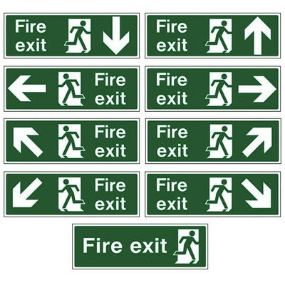 Extinguishers & Equipment: Plastic Fire Exit Signs - Self-Adhesive Arrow Down by Rainbow (SAFELINCS-RBRPSAWFED)