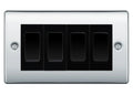 BG Nexus Polished Chrome 4-Gang Light Switch 2X 2-Way + 2X Intermediate – Black Inserts