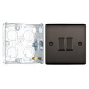 BG Nexus Black Nickel 20A, 16AX 2 Way Double Light Switch NBN42 and 25mm Steel Back Box by British General (BG-NBN42+HGS02)