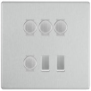BG Screwless Brushed Steel 6 Gang Light Switch 4x Trailing Edge LED Dimmer, 1x Intermediate, 1x 2-Way Switch by British General (BG-SCRL-BS-6G-4x-Dimmer-1x-INT-1x-2Way)