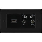 BG Nexus Matt Black 4G Faceplate with HDMI + TV/FM/SAT Module - Black Insert by British General (BG-NFBEMR4-HDMI-TVFM2B)