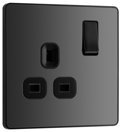 BG PCDBC21B Black Chrome Evolve 1 Gang 13A Switched Socket Outlet - Black Insert