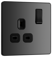BG PCDBC21B Black Chrome Evolve 1 Gang 13A Switched Socket Outlet - Black Insert by British General (BG-PCDBC21B)
