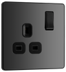 BG PCDBC21B Black Chrome Evolve 1 Gang 13A Switched Socket Outlet - Black Insert by British General (BG-PCDBC21B)