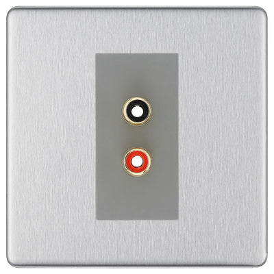 BG Screwless Brushed Steel Euro Module RCA X 2 Outlet FBSRCA2G by British General (BG-FBSRCA2G)