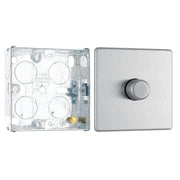 BG Screwless Brushed Steel 200W 2 Way Single Trailing Edge Dimmer Switch FBS81 with 25mm Steel Back Box by British General (BG-FBS81+HGS02)