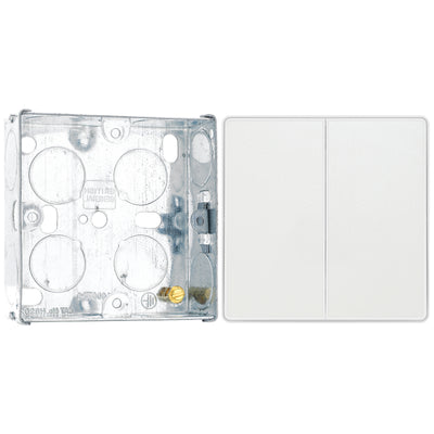 BG Evolve Pearlescent White 2 Gang 2-Way Edge to Edge Rocker Switch PCDCL42EW with 25mm Steel Back Box