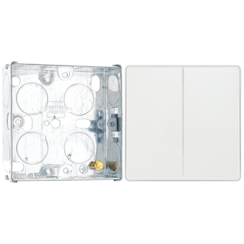 BG Evolve Pearlescent White 2 Gang 2-Way Edge to Edge Rocker Switch PCDCL42EW with 25mm Steel Back Box