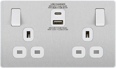 Switches: BG Evolve Brushed Steel Screwless Switches & Sockets White Insert Range PCDBS12W - Single Light Switch 20A by British General (BG-EVOLVE-BRUSHED-STEEL-PCDBS12W)