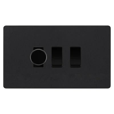 BG Evolve Matt Black 3 Gang Light Switch Grid – 1x Trailing-Edge LED Dimmer, 1x Intermediate, 1x 2-Way Switch by British General (BG-Evolve-MB-3G-1x-Dimmer-1x-INT-1x-2Way)