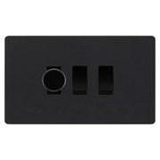 BG Evolve Matt Black 3 Gang Light Switch Grid – 1x Trailing-Edge LED Dimmer, 1x Intermediate, 1x 2-Way Switch by British General (BG-Evolve-MB-3G-1x-Dimmer-1x-INT-1x-2Way)