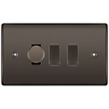 BG Nexus Black Nickel 3 Gang Switch 1x Trailing Edge LED Dimmer 2x Intermediate Custom Grid Switch