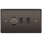 BG Nexus Black Nickel 3 Gang Switch 1x Trailing Edge LED Dimmer 2x Intermediate Custom Grid Switch by British General (BG-Nexus-BN-3G-CUSTOM-1x-Dimmer-2x-INT)