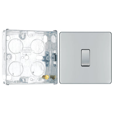 BG Screwless Polished Chrome 20A 16AX Intermediate Light Switch FPC13 with 25mm Steel Back Box by British General (BG-FPC13+HGS02)