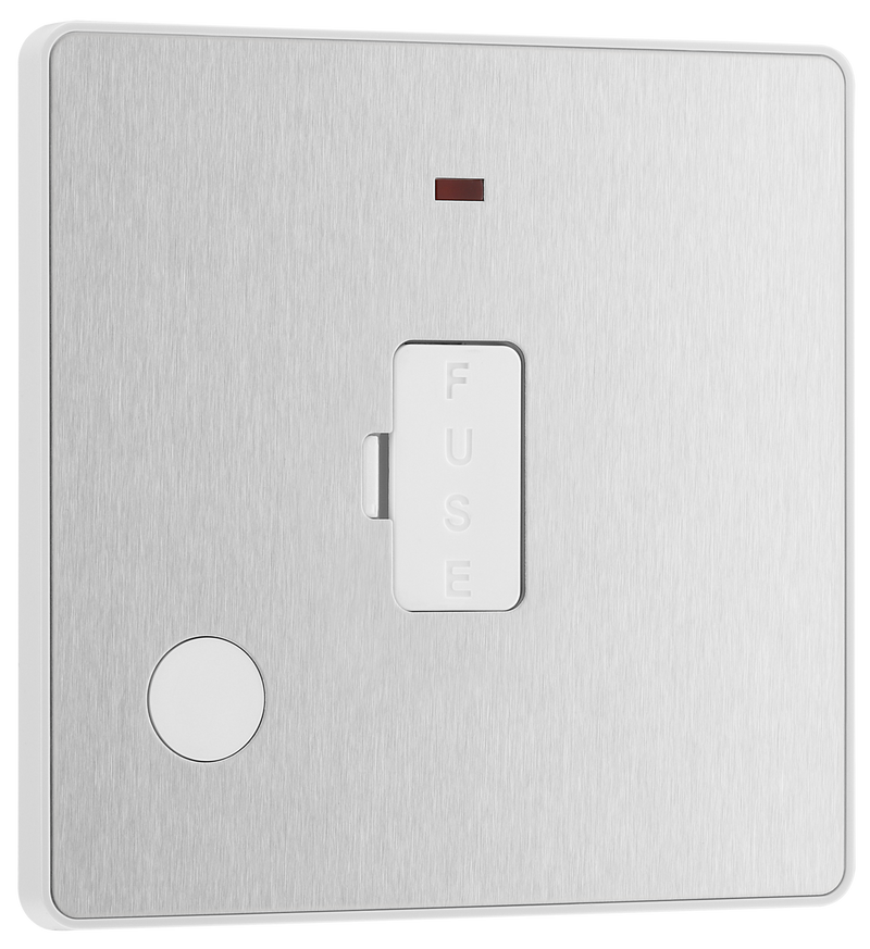 BG PCDBS54W Brushed Steel Evolve 13A Flex Outlet Neon Unswitched Fused Spur Unit - White Insert