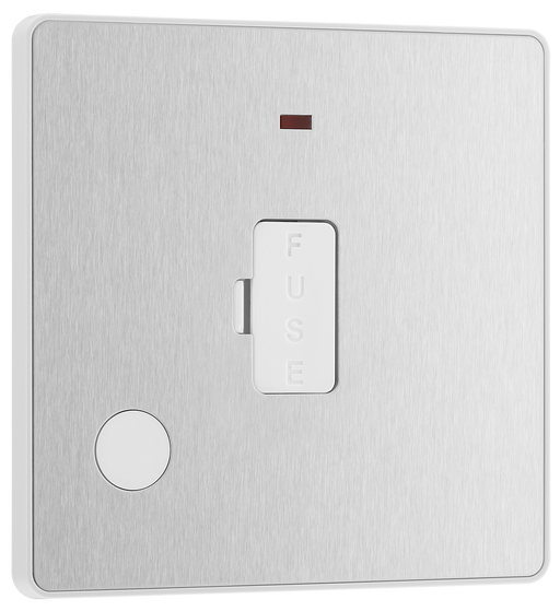PCDBS54W Front - This Evolve Brushed Steel 13A fused and unswitched connection unit from British General provides an outlet from the mains containing the fuse, ideal for spur circuits and hardwired appliances.