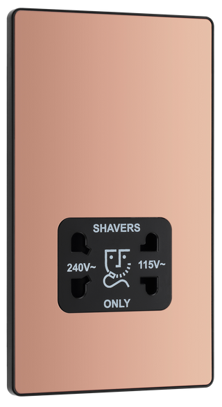 BG Evolve PCDCP20B Polished Copper 115-240V Dual Voltage Shaver Socket - Black Insert by British General