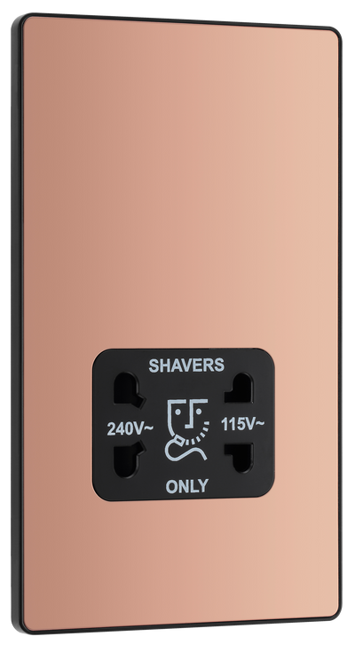 BG Evolve PCDCP20B Polished Copper 115-240V Dual Voltage Shaver Socket - Black Insert