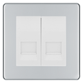 BG Screwless Polished Chrome Double Master Telephone Socket, Screw Terminal - White Insert