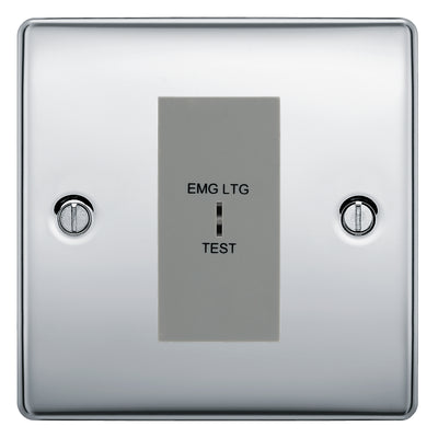 BG Nexus Metal Polished Chrome 20AX 2 Way Emergency Lighting Test Key Switch - Grey Insert