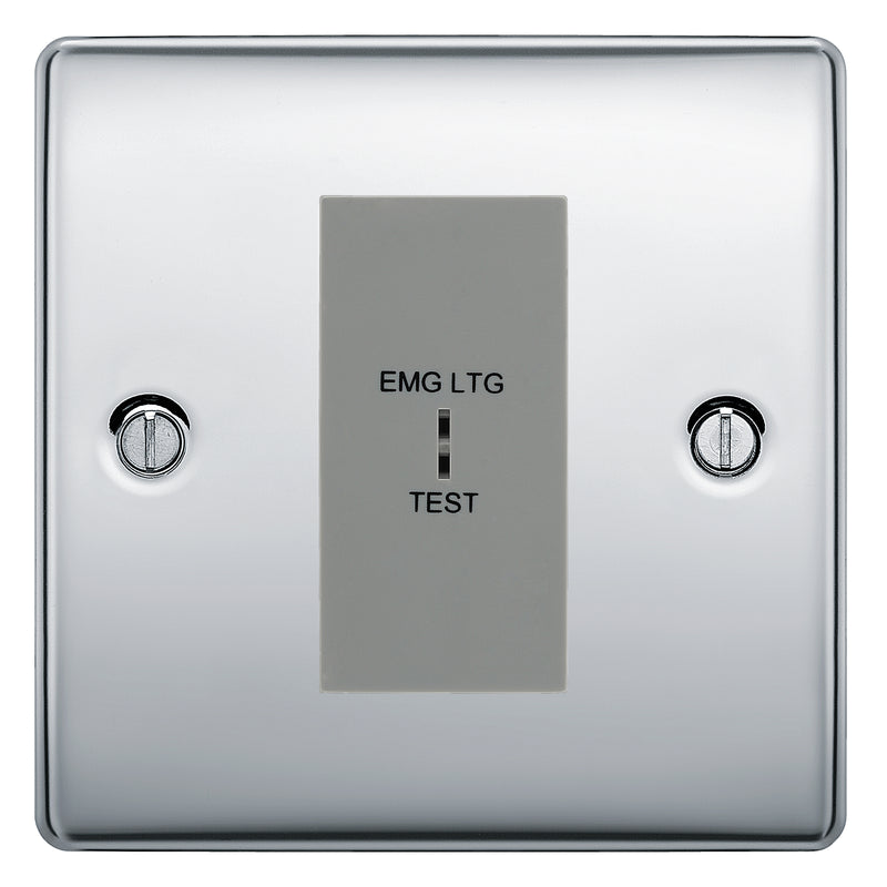 BG Nexus Metal Polished Chrome 20AX 2 Way Emergency Lighting Test Key Switch - Grey Insert