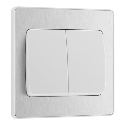 BG Evolve Brushed Steel 2G Wide Rocker Light Switch PCDBS42WW with 35mm Steel Back Box
