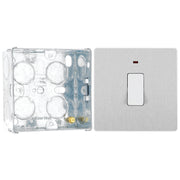 BG Evolve Brushed Steel 20A Double Pole Switch with Neon PCDBS31W and 35mm Steel Back Box