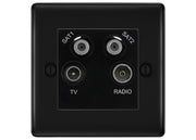 BG Nexus Matt Black TV/FM/2x SAT Quadplex Socket – Black Insert by British General (BG-NFBTVFMSAT2B)