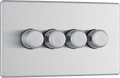 BG Electrical FBS84 Nexus Flatplate Screwless Brushed Steel 4 Gang 200W 2 Way Trailing-Edge Push Dimmer Switch