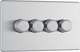 BG Electrical FBS84 Nexus Flatplate Screwless Brushed Steel 4 Gang 200W 2 Way Trailing-Edge Push Dimmer Switch