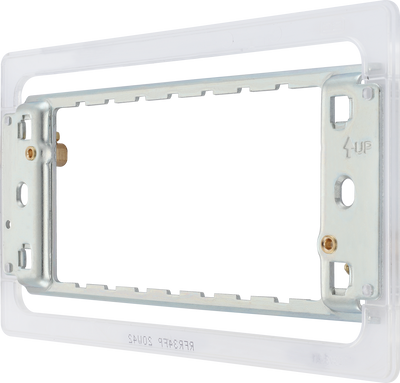 RFR34FP Side - The Grid modular range from British General allows you to build your own module configuration with a variety of combinations and finishes. This universal frame is suitable for installation of Grid screwless flatplates that fit 3 or 4 Grid modules. This frame has a fixed integrated plastic gasket to protect metal edges …