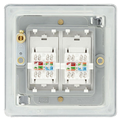 BG Screwless Polished Chrome RJ45 Double Data Outlet FPCRJ452 with 25mm Steel Back Box