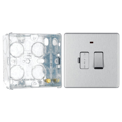 BG Screwless Brushed Steel 13A Switched Spur + Neon FBS52 with 35mm Steel Back Box