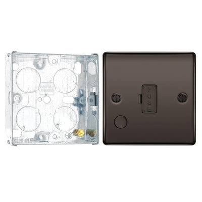 BG Nexus Black Nickel 13A Unswitched Spur with Flex Outlet NBN55 and 25mm Steel Back Box by British General (BG-NBN55+HGS02)