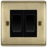 BG Nexus Antique Brass 2-Gang Light Switch 1x 2-Way + 1x Intermediate – Black Inserts by British General (BG-Nexus-AB-2G-Combo-1x INT-1x 2WAY SP)