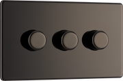 BG Electrical FBN83 Nexus Flatplate Screwless Black Nickel 3 Gang 200W 2 Way Trailing-Edge Push Dimmer Switch by British General (BG-FBN83-Shopify-SA_1)