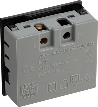 BG EMUSB3B Black 2x 3.1A USB-A 2 Module Euro Module USB Charger